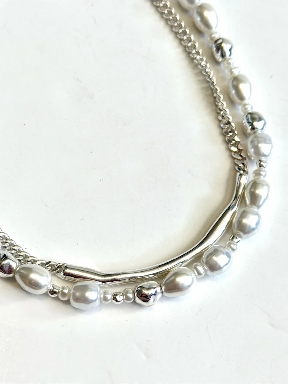 NWT Madewell Layered Freshwater Pearl and Silver Necklace - Picture 5 of 8